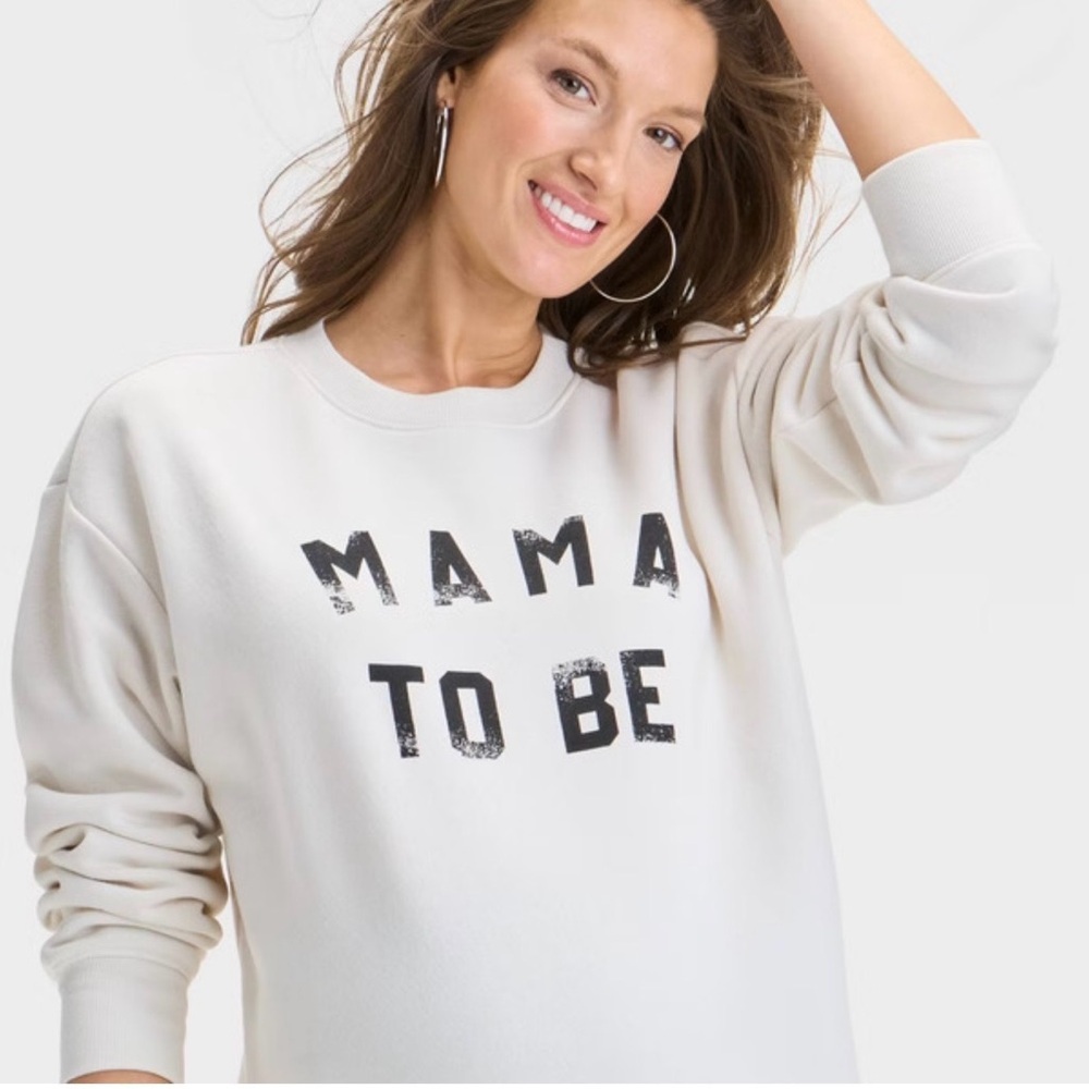 NWOT Ingrid & Isabel Cream 'MAMA TO BE' Maternity Scoop Crewneck Sweater- XS